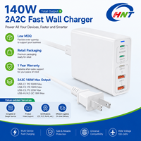 Vente d'usine - Chargeur rapide GaN 140W à 5 ports (3 Type-C + 2 USB-A) - Adaptateur d'alimentation portable pour smartphone et ordinateur portable avec certifications CE/FCC/UKCA/RoHS