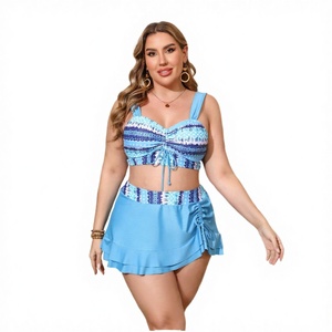 New Design <b>Plus</b> <b>Size</b> Women's Floral Print Ruffles Tank <b>Bikini</b> Shorts 3 Piece <b>Set</b> Front Logo Quick Dry Summer Swimwear - Product Image 2