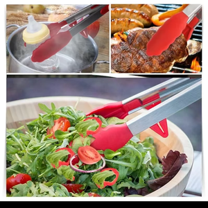 Pince de cuisine en silicone et acier inoxydable, antidérapante, pour barbecue, salade, grillades et accessoires de cuisine - Product Image 4