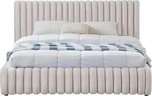 Cama acolchada de terciopelo de estilo moderno de <span class=keywords><strong>la</strong></span> <span class=keywords><strong>serie</strong></span> más vendida con terciopelo de color crema cama tapizada de terciopelo con surco profundo - Product Image 2