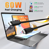 Kabel USB C ke USB C Pengisian Cepat PD 60W, Kabel Sinkronisasi Data Tipe-C untuk MacBook, Laptop Samsung, Ponsel, Tablet