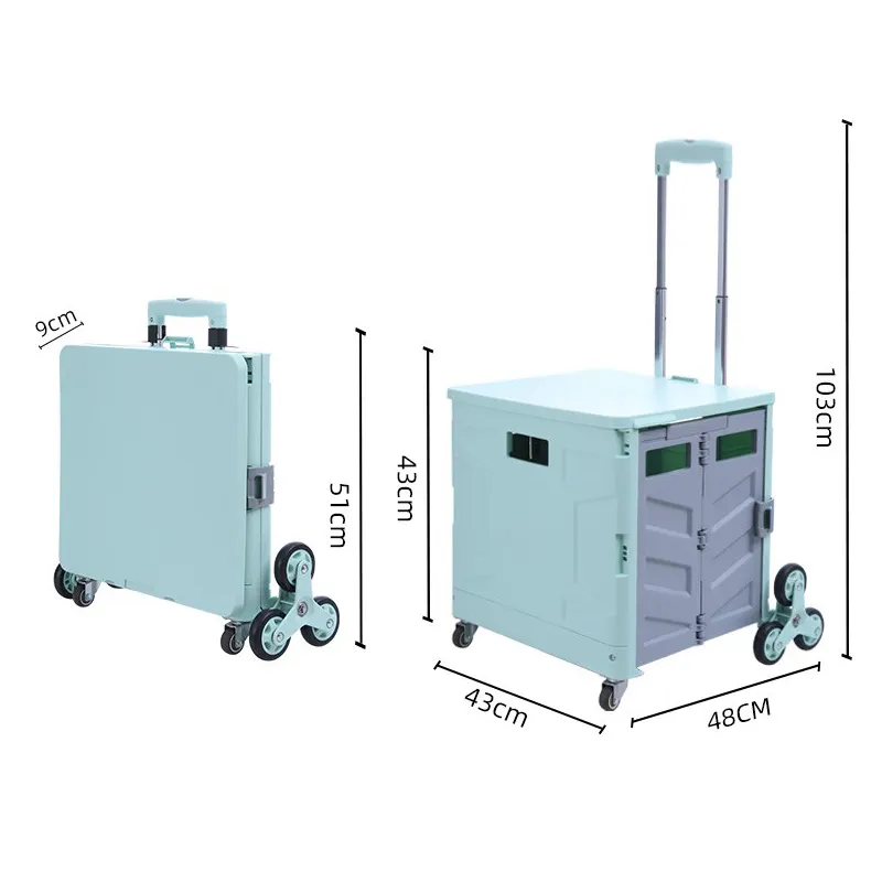 8 roues en plastique Mini bagages pliants supermarché pliable petit chariot de Shopping Portable sac chariot de Camping