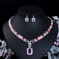 Ensembles de bijoux de mariée gland en zircone coloré accessoires de mariage et de fête en cuivre pour femmes pour fiançailles et anniversaire