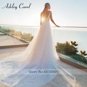 Ashley Carol A-Line <span class=keywords><strong>Vestidos</strong></span> de novia para mujer 2024 elegante escote en V profundo ilusión brillante vestido De tul <span class=keywords><strong>Vestidos</strong></span> De Novia - Product Image 2