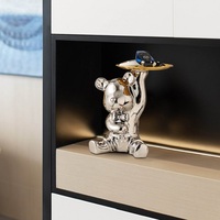 Figurines artisanales en céramique Décoration intérieure Statue d'ours violent électrolytique avec plateau de rangement et support en bois