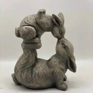 Figurine de lapin Antique en Bronze, 1 pièce, décoration de Couple souriant, décor de maison, Sculpture de jardin