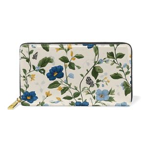Cartera Larga de Cuero Vegano con Cierre y Estampado Floral Azul Botánico Elegante - Gran Capacidad con 12 Ranuras para Tarjetas - Product Image 3