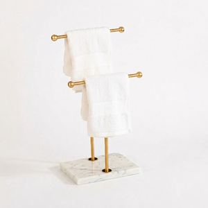 Support de serviettes de toilette haut de gamme sur pied en métal noir en forme de T, porte-serviettes de table pour comptoir de salle de bain - Product Image 1