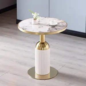 Mesa de café italiana de mármore, tabela de café epóxi com base de couro