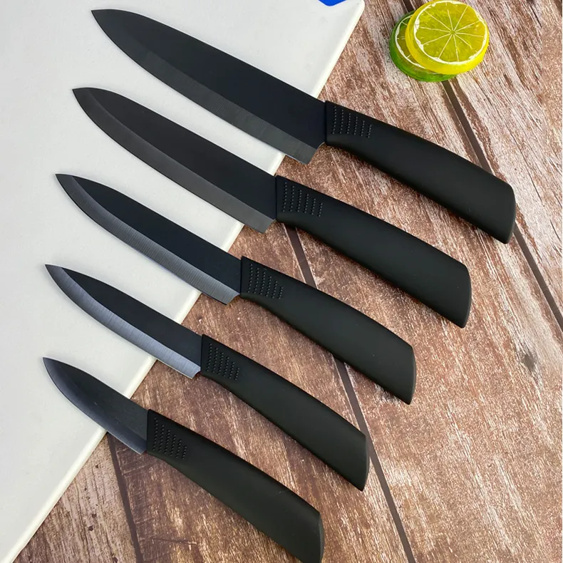 Factory Wholesale 3" 4" 5" 6" 7" Black Ceramic Knives With TPR Coating Handle Bread Slicing Knife Kitchen Cooking Knives