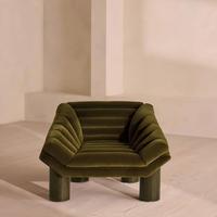 Fauteuil d'appoint minimaliste capitonné en velours vert olive avec pieds en bois massif, fauteuil moderne pour salon, chambre, salle à manger, hôtel