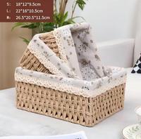 Handgemaakte hangende opbergmand van papieren touw met katoenen kantvoering, voor keuken, fruit, snacks, ecologisch verantwoorde, geweven decoratie