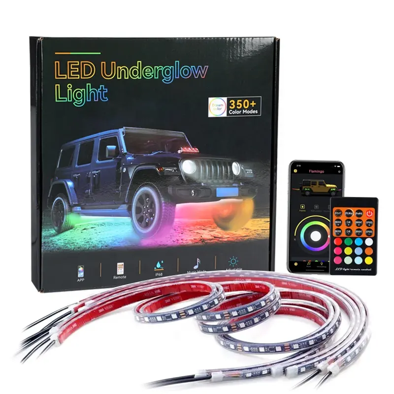 Lampu Strip Neon Kolong mobil, cahaya RGB Multi Warna fungsi aktif suara Mode musik kendali jarak jauh untuk mobil 6 buah