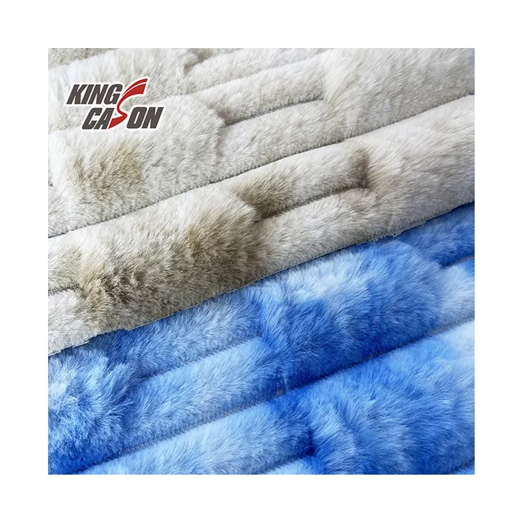 Manta de juguete de tela de fábrica de China Kingcason, tela de lana de piel sintética de conejo de peluche de pila larga colorida, corte Jacquard para India