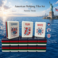 Magnifique ensemble de tuiles de Mahjong patriotiques américaines, 166 pièces, en acrylique gravé à 3 couches, motif Liberté Égale et Feux d'artifice, taille standard