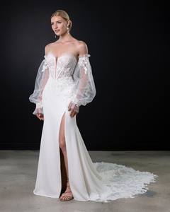 Mily sposa MW102 elegante pizzo a cuore <span class=keywords><strong>con</strong></span> applicazioni in raso sirena <span class=keywords><strong>abito</strong></span> <span class=keywords><strong>da</strong></span> sposa <span class=keywords><strong>con</strong></span> <span class=keywords><strong>spacco</strong></span> a sbuffo manica lunga staccabile - Product Image 3