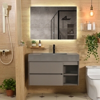 Ensemble de meubles de salle de bain minimaliste, résistant à l'eau et écologique, avec miroir LED mural, pour salles de bain de style farmhouse et d'appartement