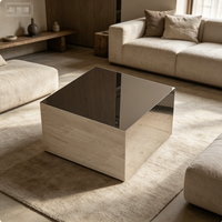 Table basse moderne de luxe léger, minimaliste, avec plateau miroir irrégulier, en acier inoxydable argenté, durable, pour hôtel, chambre et salon