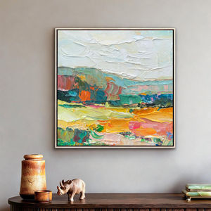 Peintures de paysages abstraits texturés |   <span class=keywords><strong>Peinture</strong></span> à la Palette sur Toile |   Décoration murale peinte à la main de montagnes et de champs - Product Image 3