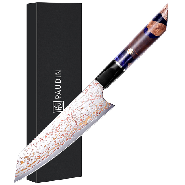 TI2 OEM 7 Inch Chefs Knife 67 Layers VG10 Copper Damascus Steel Blade Resin Wood Handle Ultra Sharp Kitchen Knife Guyto Knife