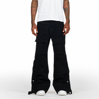 Großhandel Maßgeschneiderte Weite Denim-Hosen Baggy-Fit Schwarze Jeans für Herren Vielseitiger Stil Stacked Parachute Cargo-Jeans