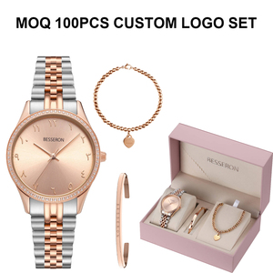 MOQ 100 piezas, Conjuntos de Relojes de Pulsera con Logotipo Personalizado, Reloj de Cuarzo con Esfera Árabe para <span class=keywords><strong>Mujer</strong></span>, Pulseras de Circonio, Reloj de Regalo para <span class=keywords><strong>Mujer</strong></span>, Proveedor de Relojes - Product Image 2