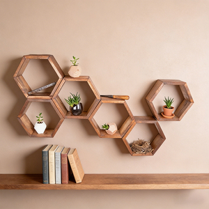 Étagère murale durable pour salon, étagère de rangement décorative pour chambre à coucher, artisanat en bois pour la maison, ensemble d'étagères hexagonales en bois - Product Image 2