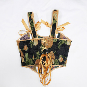 Chuangerm OEM 2026 Crop top style palais vintage à motif floral jaune peint à l'huile, à bretelles larges, cintré à la taille et à ourlet pointu incurvé pour femme - Product Image 5