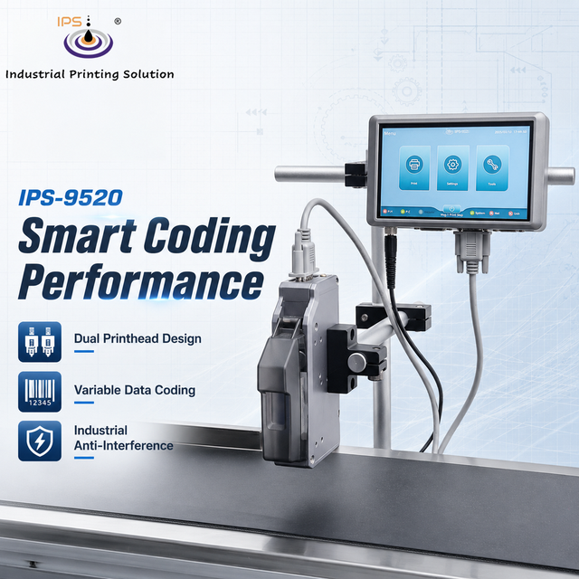 IPS-9520 TIJ Batch Coding Printer Dual Printhead 600 DPI Barcode Number Date Industrial Inkjet Printer