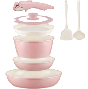 High Quality Modern Ceramic Coated Non-Stick Pots <b>Pans</b> Detachable Handle 8-Piece <b>Pink</b> Aluminum Induction Cookware <b>Set</b> - Product Image 1