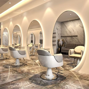 Miroirs de coiffure ovales en acier inoxydable avec éclairage LED pour salons de beauté - Product Image 6