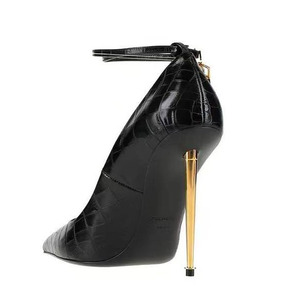 รองเท้าส้นสูงแบบรัดข้อเท้าสีทองประดับโลหะสำหรับผู้หญิง  รองเท้าปั๊มส้นเข็มพิมพ์ลายหินสีตามสั่ง รองเท้าออกงานแบบเรียบง่าย - Product Image 4