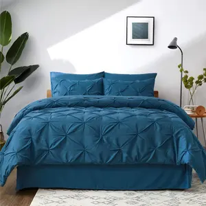 Teal King Size Comforter Set - 8 Pieces Pintuck Bed in A Bag Pinch Pleat Bedding Sets with Comforters Sheets Pillowcases Shams