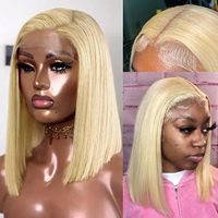 Perruque Bob Blonde 13x4 Cheveux Humains Couleur 613, Perruque Lace Front HD Bob 12 Pouces Pré-Plucked Sans Colle