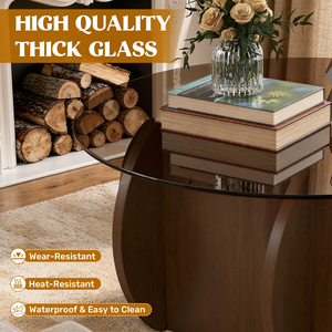 Modern <b>Round</b> Coffee <b>Table</b> Wood Top <b>Side</b> <b>Table</b> with Wood Base Easy to Assemble Eco-Friendly Durable Accent <b>Table</b> for Living Room - Product Image 3