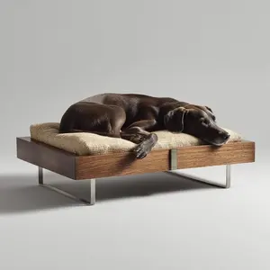 현대 럭셔리 나무 실내 야외 개 침대 미니멀리스트 럭셔리 애완 동물 침대 개를위한 울트라 소프트 쿠션이있는 수제 나무 프레임 - Product Image 1
