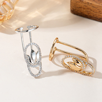 Bague de phalange délicate et glamour en or et argent, zircone cubique, motif lotus ovale, réglable, polie, pour femme, cadeau