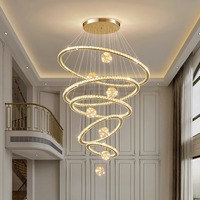 Luminaires suspendus en cristal modernes, anneaux ronds, finition dorée, lustres LED pour hôtel, maison, villa, escalier