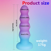 En gros, Plug anal à couleurs dégradées en silicone liquide avec ventouse et billes anales
