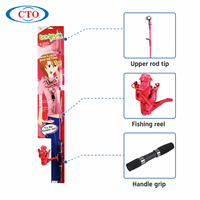 Kit de pêche pour enfants rose avec canne et moulinet en fibre de verre, action légère à moyenne, petits accessoires de pêche