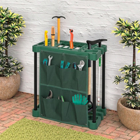 Support de rangement pour outils de jardin rectangulaire en métal double robuste, fentes pour bêches, pelles, balais, râteaux, type debout, facile