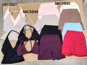 Halterneck Tank Top V Shape Workout Fitness Gym Nylon <strong>Spandex</strong> Padded Breathable Invisible Scrunch Shorts Custom Sets - Product Image 2