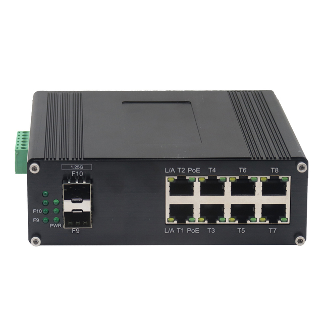 Managed Industrial Gigabit PoE Switch 8-Port Copper + 2-Port Fiber SFP with One-Key VLAN and Ring Management
