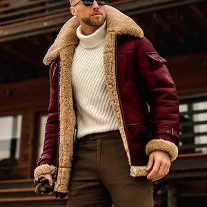 Winter Faux Leather Men's Casual Thicken War Aviator Sheepskin Warm Outdoor Fur Plus Size PU Leather Coat Men Jacket