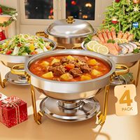Stapelbaar ontwerp gouden kleur 5,5L ronde buffetchafers set roestvrijstalen chafing dish voedselwarmerset met stalen deksel