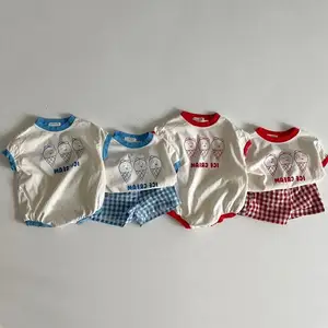 ملابس صيفية للأطفال للبيع بالجملة ، طقم ملابس أطفال قطنية بأكمام قصيرة تي شيرت من قطعتين