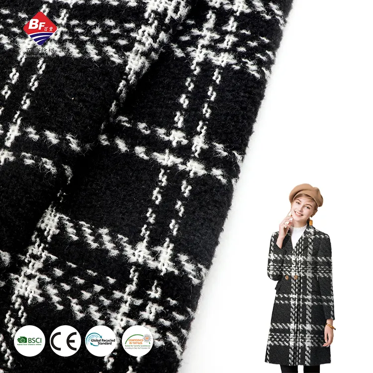 Black White Design Yarn Dyed Woven Suiting Fabric Polyester Italian Woolen Suit Fabric For Coat Suit