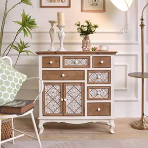 INNOVA Solid Wood Farmhouse Accent Style Eco-Friendly Storage <b>Cabinet</b> 5+ Drawers Home <b>Bar</b> Living Room Furniture for Home Hotel - Product Image 1