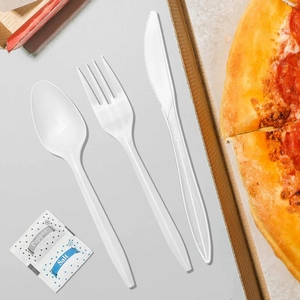 Set di posate in plastica PP di peso medio, bianche, con tovagliolo, sale e pepe, per catering e feste, confezione da 250 pezzi, a Atlanta - Product Image 6