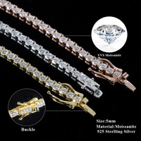 Collier Chaîne Tennis en Argent Sterling 925 avec Diamants de Laboratoire VVS et Moissanite, Effet Givré, Tailles 2mm, 3mm, 4mm, 5mm, 6.5mm, Prix d'Usine en Gros